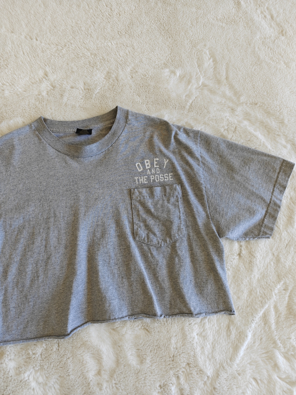 Obey 'The Posse' Grey Pocket Crop Tee